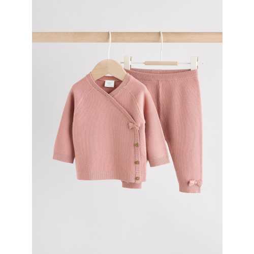 Pink Baby Knitted Wrap Jumper and Leggings 2 Piece Set (0mths-2yrs)