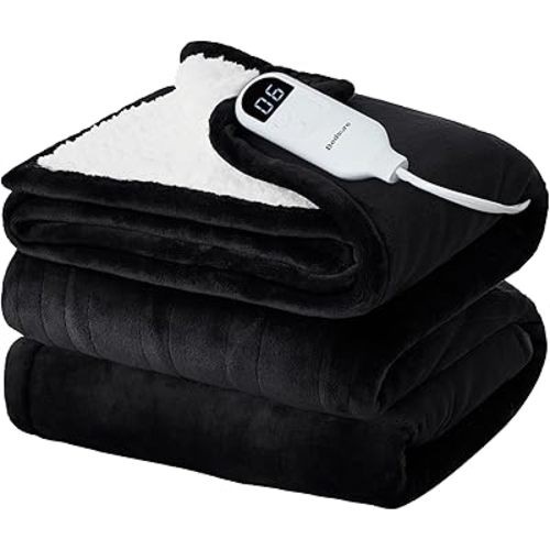 Bedsure Electric Blanket Twin - Soft Flannel Heated Blanket, Fast Heating with 10 Time Settings & 6 Heat Settings, Warm Gift for Grandma (62x84 inches, Black)