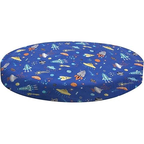 Cloele Round Stretchy Crib Sheet - Microfiber Space Fitted Sheet for 42 X 42 Mattresses Ultra Soft Round Fitted Sheet for Baby Boys