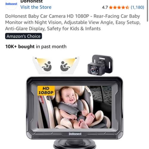 DoHonest Baby Car Camera HD 1080P - Rear-Facing Car Baby Monitor with Night Vision, Adjustable View Angle, Easy Setup, Anti-Glare Display, Safety for Kids & Infants