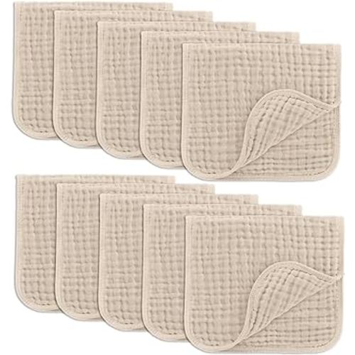 Comfy Cubs Muslin Burp Cloths Large 100% Cotton Hand Washcloths Set for Babies, Baby Essentials 6 Layers Extra Absorbent and Soft Boys & Girls Baby Rags for Newborn Registry (Sand, 10-Pack, 20" X10")