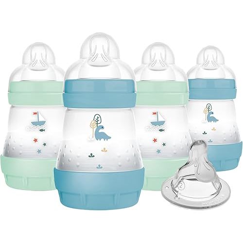 MAM 5oz Easy Start Anti-Colic Baby Bottles, Slow Flow with Bonus Medium Flow Nipple, Reduces Colic, Gas, & Reflux, Easy-to-Clean, BPA-Free, Baby Bottles for Newborns, 0-3 Months