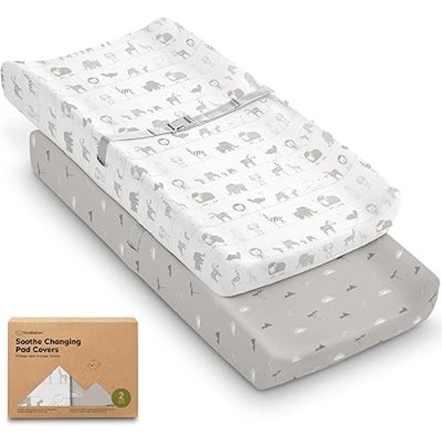 2-Pack Organic Changing Pad Covers for Girl, Boy, Neutral - 100% Cotton Changing Table Pad Cover, Soft Baby Nursery Diaper Changing Pad Sheets, Contour Changing Pads Liners,Change Pad Cover (Savannah)