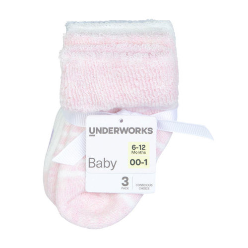 Light Pink Underworks 3Pk Baby Terry Turnover Socks | Best&Less™ Online