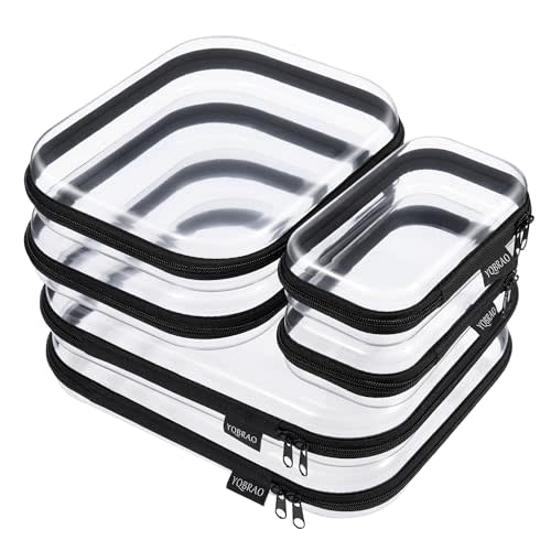 YQBRAO 6 Pack Sleek Black Clear Hard Shell Zipper Case, 1.2mm Heavy Duty Tech & Cosmetic Bags, Crush-Proof Electronic Storage & Makeup Organizer for Travel, Tools & Diaper Bag (2L+2M+2S)