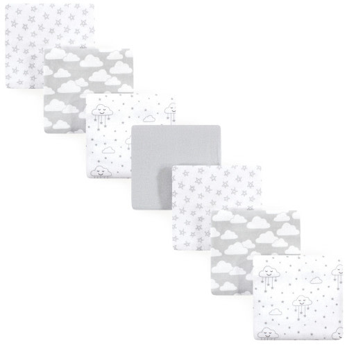 Hudson Baby Flannel Receiving Blankets, Gray Clouds, 7-Pack