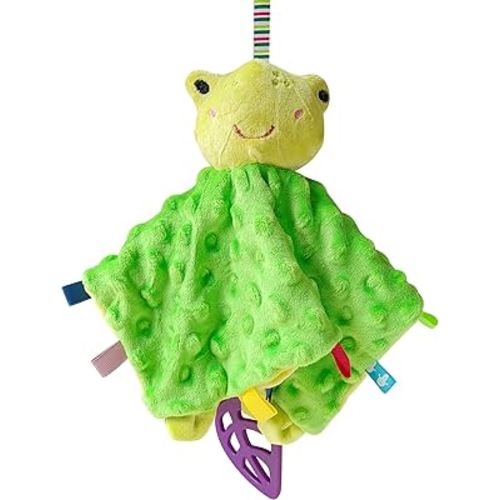 Green Frog Baby Security Blanket with Tags Loveys for Babies 11" Taggy Blanket with Stuffed Animal Soft Plush Minky Snuggle Blanket Lovie Unisex Gifts for Toddler Newborn
