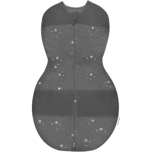 Happiest Baby Sleepea 5-Second Swaddle - 100% Organic Cotton Baby Swaddle Blanket - Doctor Designed Promotes Healthy Hip Development (Charcoal Stars, Medium)