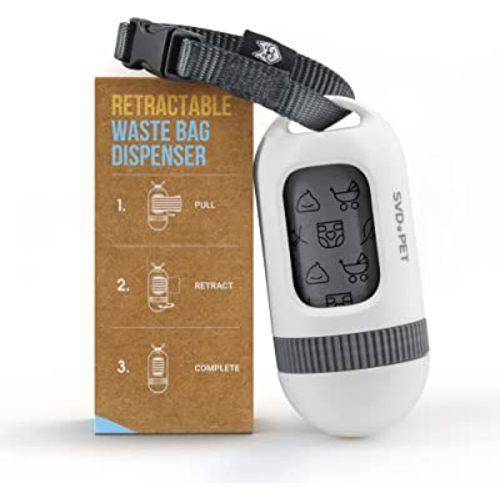 SVD.PET poop bag Dispenser, Retractable waste bag Fits Any Dog Leash, Compostable, poop bag Holder, Dog Walking Accessory (Pearl White)