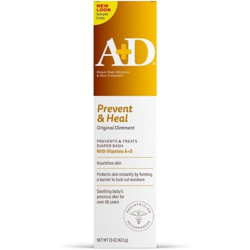 A+D Original Diaper Rash Ointment, Baby Skin Protectant with Lanolin and Petrolatum, Seals Out Wetness, Helps Prevent Diaper Rash, 1.5 Ounce Tube, Packaging May Vary