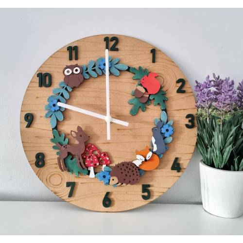 Woodland themed clock. Wall art, time teller.