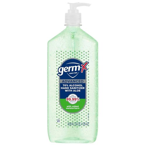 Germ-X Advanced Hand Sanitizer with Aloe and Vitamin E, Non-Drying Moisturizing Gel, Instant and No Rinse Formula, Pump Bottle, Back to School Supplies, 1 Liter