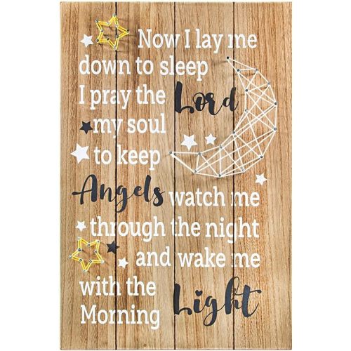 VILIGHT Nursery Sign Baby Room Decor - Now I Lay Me Down to Sleep Baptism Gifts for Boys and Girls - Kids Bedroom Wall 3D Moon and Star String Art Decorations - 11x16 Inches