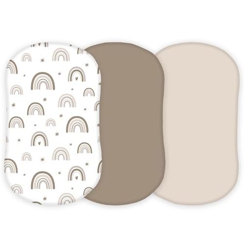 Muslin Bassinet Sheets Compatible with Halo Bassinest Swivel, Flex, Glide, Premiere and Luxe Series Sleeper, Pack 3, 33 X 17 Inch, Ultra Soft and Snug Fit, Unisex Boys Girls, Green Rainbow