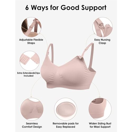 HOFISH 3PACK Full Bust Seamless Nursing Maternity Bras Bralette S-XXL with Extra Bra Extenders & Clips
