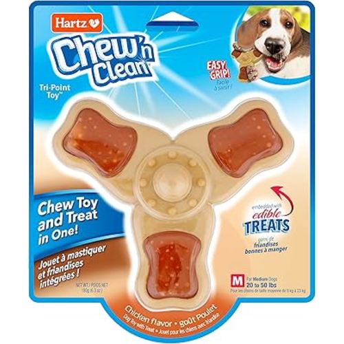 Hartz Chew ‘n Clean Chew Toy and Treat in One Chicken Flavored Tri-Point Dog Toy, Medium