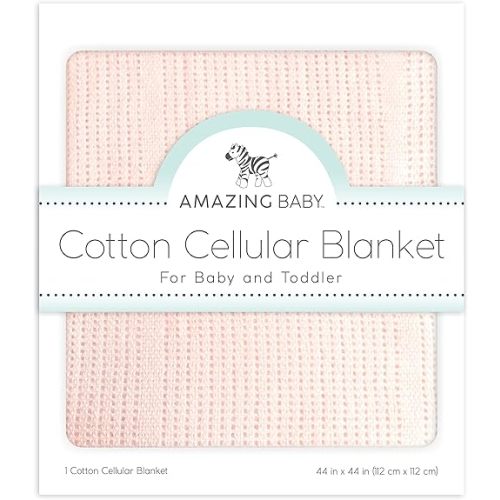 Amazing Baby Cellular Blanket, Premium Cotton, Soft Pink, 44x44 Inch (Pack of 1)