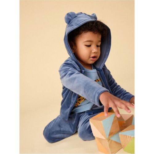 Bear Ears Velour Baby Hoodie, NAVAL BLUE - Tea Collection | Maisonette