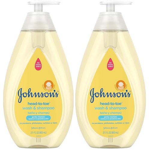 Johnson's Head-to-Toe Gentle Tear-Free Baby & Newborn Wash & Shampoo, Sulfate-, Paraben- Phthalate- & Dye-Free, Hypoallergenic Wash for Sensitive Skin & Hair, 27.1 fl. Oz (Pack of 2)