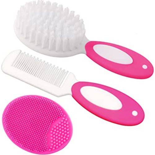 Baby Hair Brush, Cradle Cap Brush, Baby Hair Comb, Baby Hair Brush and Comb Set for Newborns & Toddlers, Baby Brush Soft Bristles, Ideal for Cradle Cap, Perfect Baby Registry Gift (Rose Red)