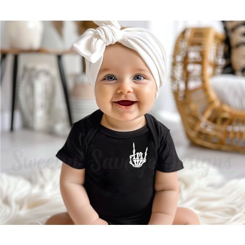 Rock on onesie®, Skeleton hand onesies®, Baby shower gifts, Goth Punk onsie®, emo baby, black infant bodysuits, Minimalist clothes, Rock