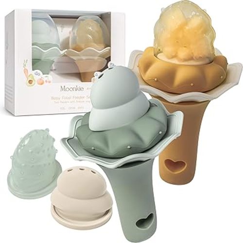 Moonkie Baby Fruit Feeder| BPA Free Silicone Infant Food Feeder | Two Sizes Pouches and Breastmilk Popsicle Molds for Cooling Relief | Baby Shower Gifts 4 Months+, 2 Pack
