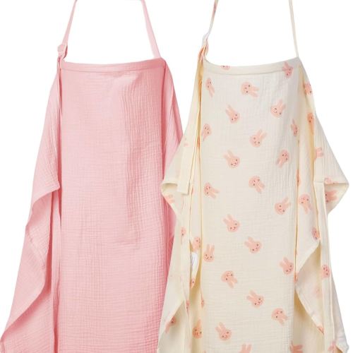 2-Pack Nursing Covers for Breastfeeding - Lightweight, Breathable Baby Breastfeeding Covers with Arch Neckline & Adjustable Straps, Pink & Bunny Design, Privacy Nursing Cover for Women