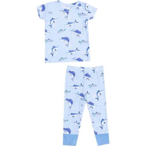 Short Sleeve Loungewear Set, Deep Sea Fishing Blue - Angel Dear | Maisonette