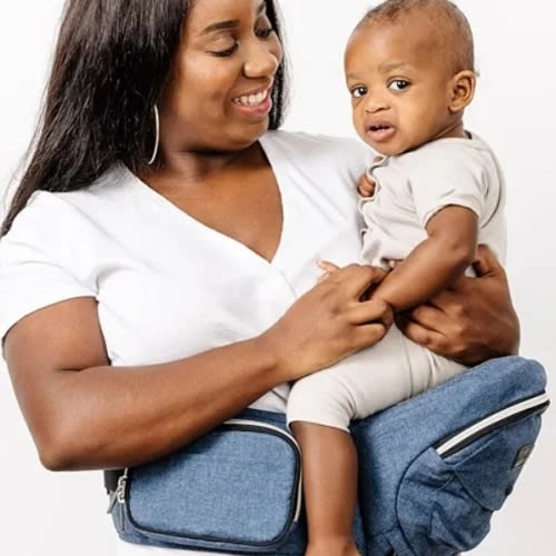 Tushbaby - Safety-Certified Hip Seat Baby Carrier - Mom’s Choice Award Winner, Seen on Shark Tank, Ergonomic Carrier & Extenders for Newborns & Toddlers (Carrier, Chambray)