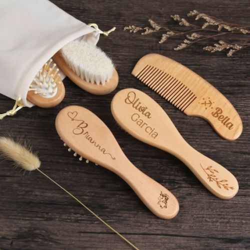 Custom Wooden Baby Hair Brush & Comb Set for Newborns and - Etsy