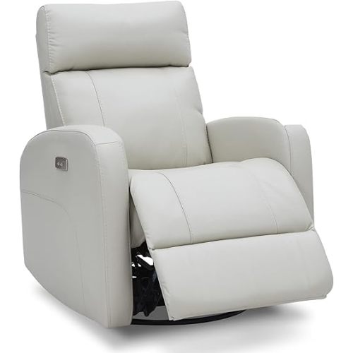 CHITA Genuine Leather Power Swivel Glider Recliner Chair for Adults, FSC Certified Electric Nursery Rocker Recliner Chair for Living Room, Light Grey