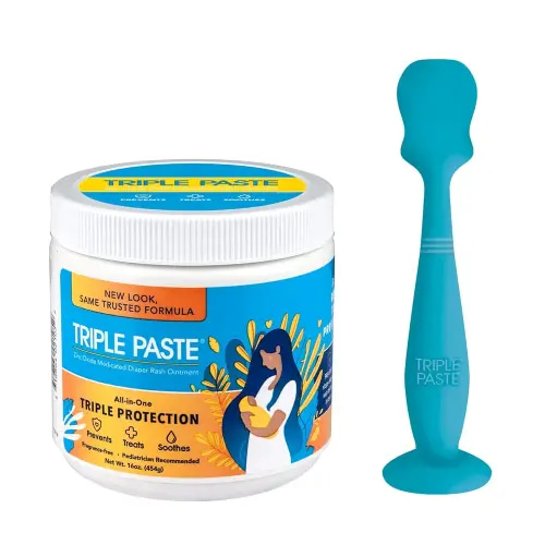 Triple Paste Diaper Rash Cream and Spatula Bundle - 16 oz Zinc Oxide Ointment and Spatula Treatment, Soothe and Prevent Rash with a Pediatrician-Recommended Hypoallergenic Formula