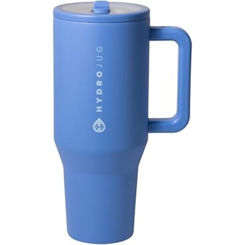 HydroJug Traveler - Modern 40 oz Tumbler with Handle & Simple Flip Straw - Car Cup Holder Friendly, Leak Resistant Water Bottle-Reusable Insulated Stainless Steel & Rubber Base - Gifts for Women & Men