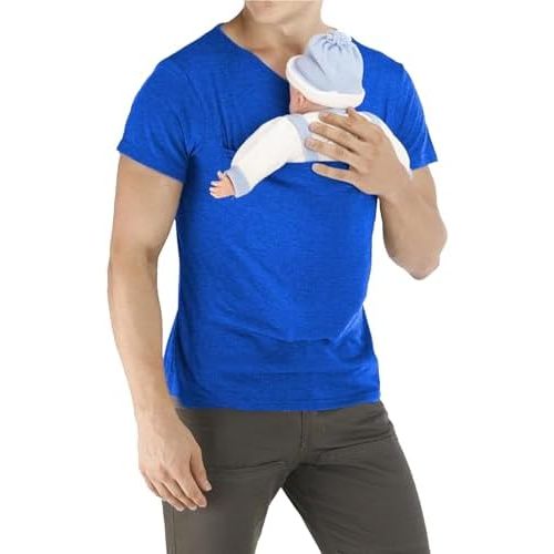 Kangaroo Shirt for Dad and Baby - Dad Baby Carrier Shirt Mens Baby Carrier Shirt V Neck Short Sleeve Kangaroo T Shirt