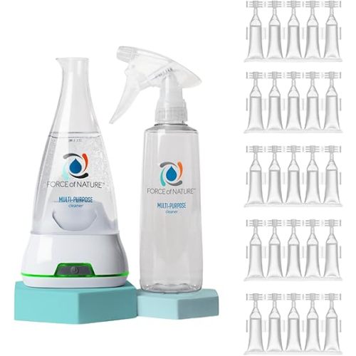 Force of Nature Multi-Purpose Cleaner & Deodorizer Extra Value Bundle - Reusable Bottle, 25 Refills - Kills 99.9% of Germs - EPA Registered Hypochlorous Acid Generator