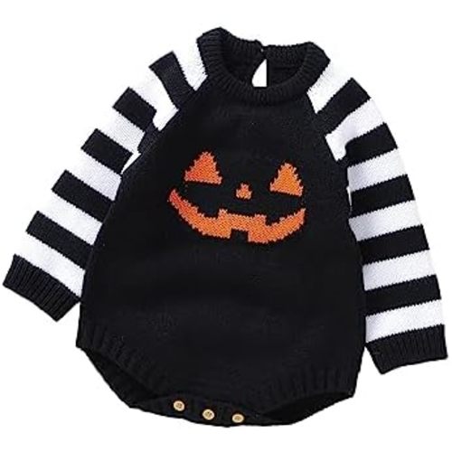 Baby Boy Girl Halloween Clothes Newborn Sweater Romper Pumpkin Ghost Knitted Romper Suspender Jumpsuit Outfits