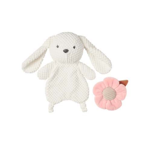 Modern Moments by Gerber Infant Unisex Plush Velboa Lovie & Rattle Toys, 2-Piece, White Bunny