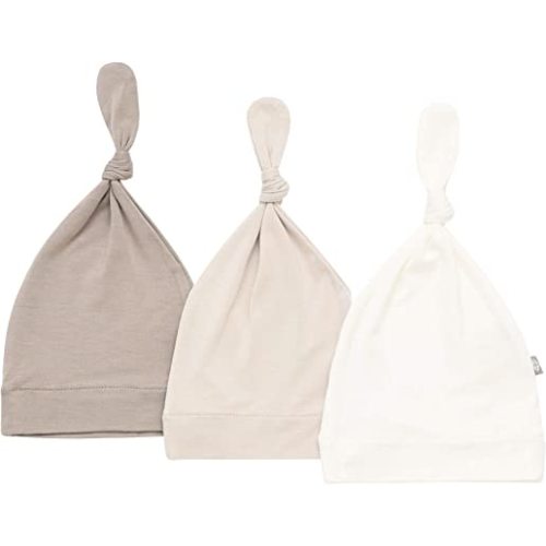 KYTE BABY Rayon Made from Bamboo Baby Beanie Soft Knotted Caps, 3 Pack (0-3 Months, Clay/Oat/Cloud)