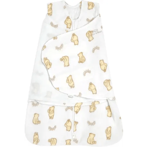 HALO Micro-Fleece Sleepsack Swaddle, 3-Way Adjustable Wearable Blanket, TOG 3.0, Sunshine Winnie, Newborn, 0-3 Months