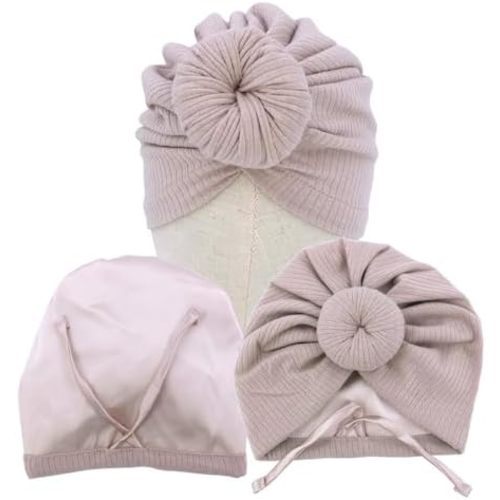 Silky Satin Lined Turban Hat for Babies Infant Toddler Girls Boys Bonnet Newborn Cotton Beanie Little Kids Shower Caps