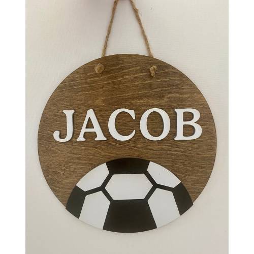 Personalized Soccer Ball Sign, Baby Boy Nursery Decor, Round Custom Name Sign for Kids Room, Door Hanger, Custom Shower Gift, 3D sign