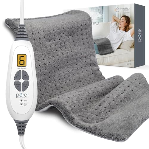 Pure Enrichment PureRelief XL Heating Pad - 12" x 24" Electric Heating Pad for Back Pain & Cramps, 6 Heat Settings, FSA/HSA Eligible, Soft Machine Wash Fabric, Auto-Off & Moist Heat (Charcoal Gray)
