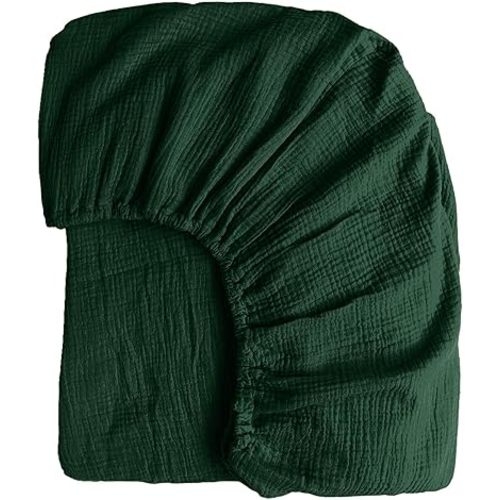 100% Muslin Cotton Emerald Green Fitted Sheet Full Only, 16" Deep Pocket