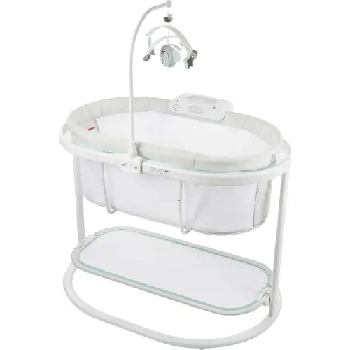 Fisher-Price Baby Bedside Sleeper Soothing Motions Bassinet with Lights Music Vibrations & Toy Mobile for Newborns 0+ Months, Sweet Snugamonkey