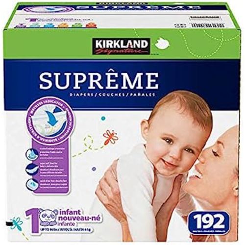 Kirkland Signature Super Absorbent, Wetness Indicator Supreme Diapers: Size 1 (Up to 14 lbs) - 192 Ct.