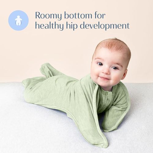 SleepingBaby Zipadee-Zip Transition Swaddle - Cozy Baby Swaddling Blanket with Zipper Convenience - Roomy Wearable Blanket for Easy Diaper Changes - 6-12 Month - Zen Garden Green Heather