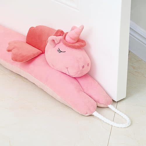 Under Door Draft Stopper Decorative Wind Stopper 36 inch for Door & Window, Weighted Animal Air Draft Stopper Snake Noise Blocker for Bottom of Door with Hanging Loops - Unicorn
