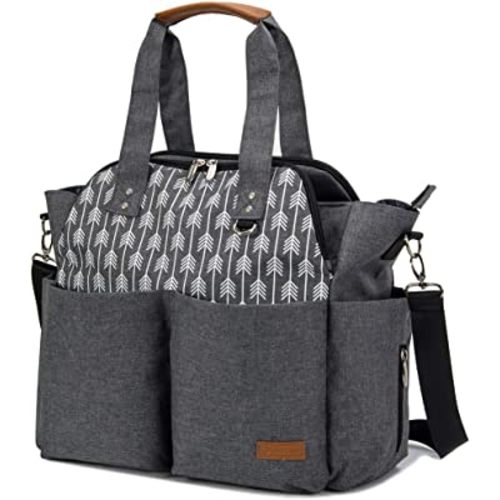 Lekebaby Diaper Bag Tote Large Mommy Bag for Hospital, Baby Bags for Mom Travel Diaper Tote Messenger Purse, Grey, Arrow Print