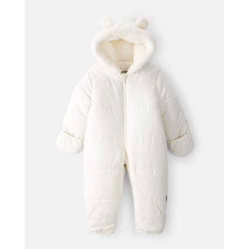 Baby Girl 1-Piece Bear Ears Hooded Pram Snowsuit - Cream - Carter's | Carter's