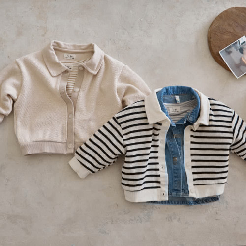 Baby Boy Stripes Beige Lapel Outerwear